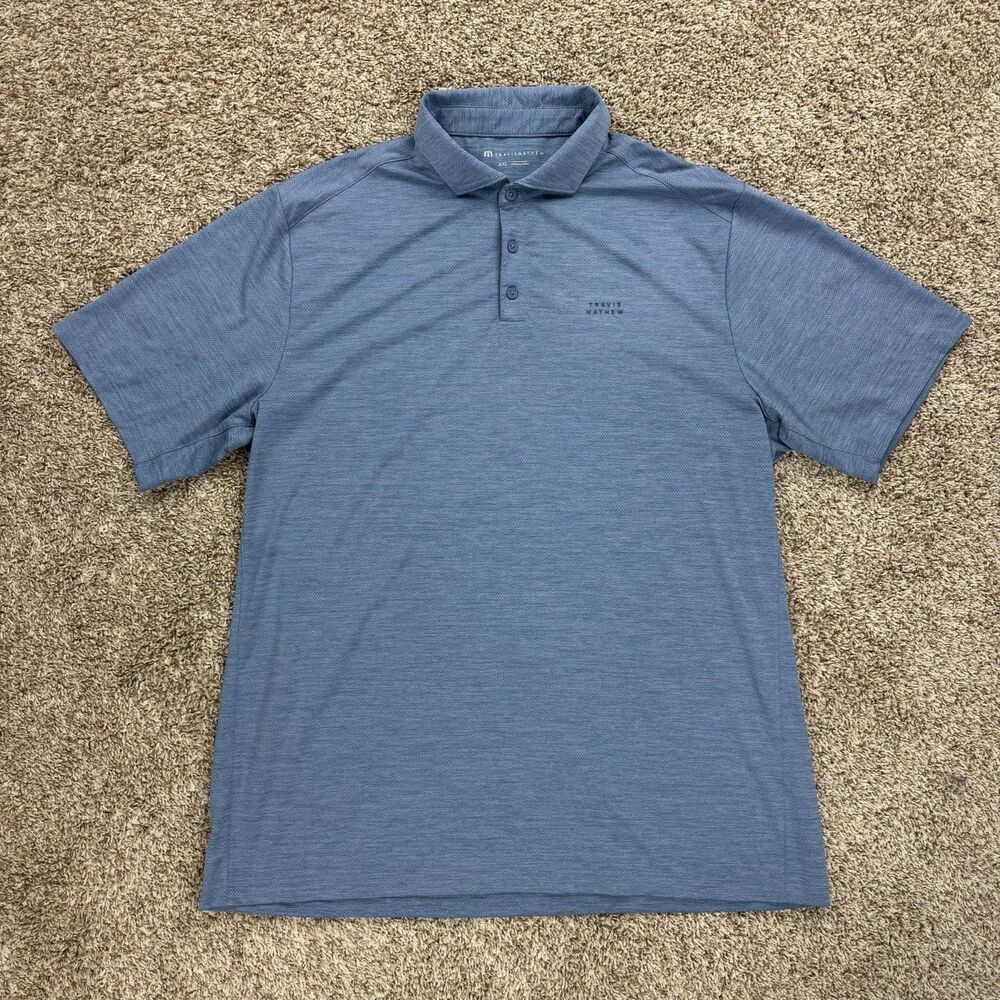 TravisMathew Heater Pro Polo Mens XXL Blue Heather Golf Performance Stretch Mesh